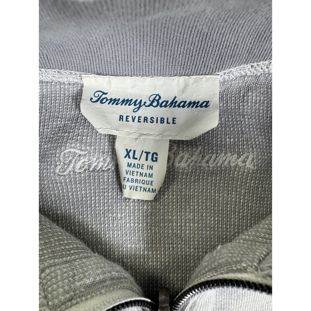 Tommy Bahama Reversible Quarter Zip Pullover Grey Cotton Tencel Mens XL - Picture 2 of 7